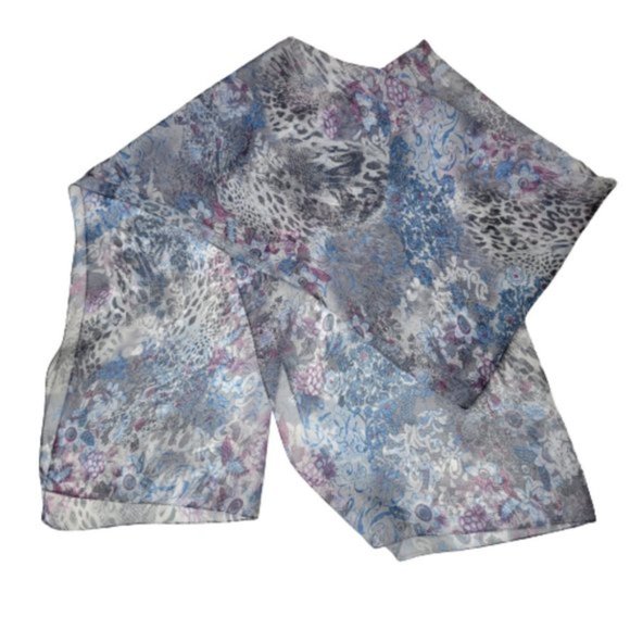 Blue Floral Print Fashion Rectangular Scarf - Picture 4 of 7
